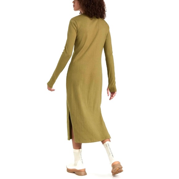 NWT Sweaty Betty Olive Green Ribbed Henley Long Sleeve Cotton Midi Dress Sz S - Picture 2 of 16